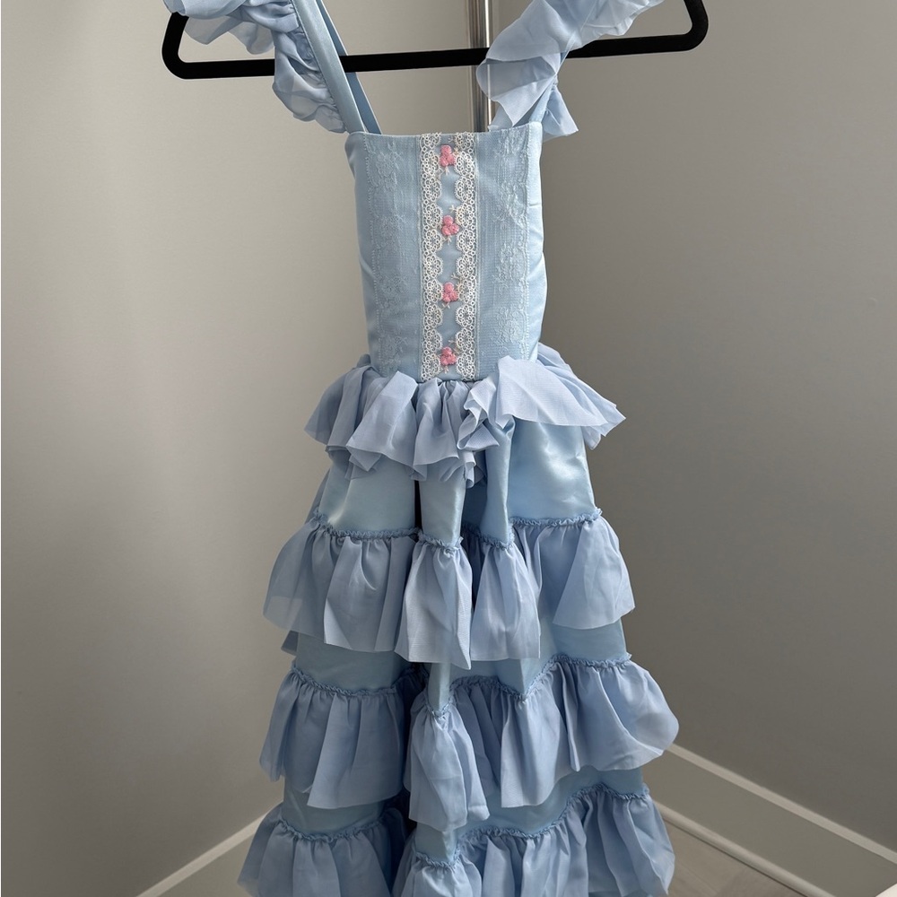 Dollcake Blue Ruffled Dress with Floral Detail
